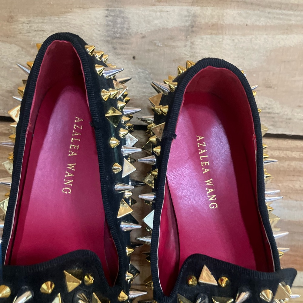 Black Studded Slip-On Loafers with Gold And Silver Spikes - Picture 6 of 15
